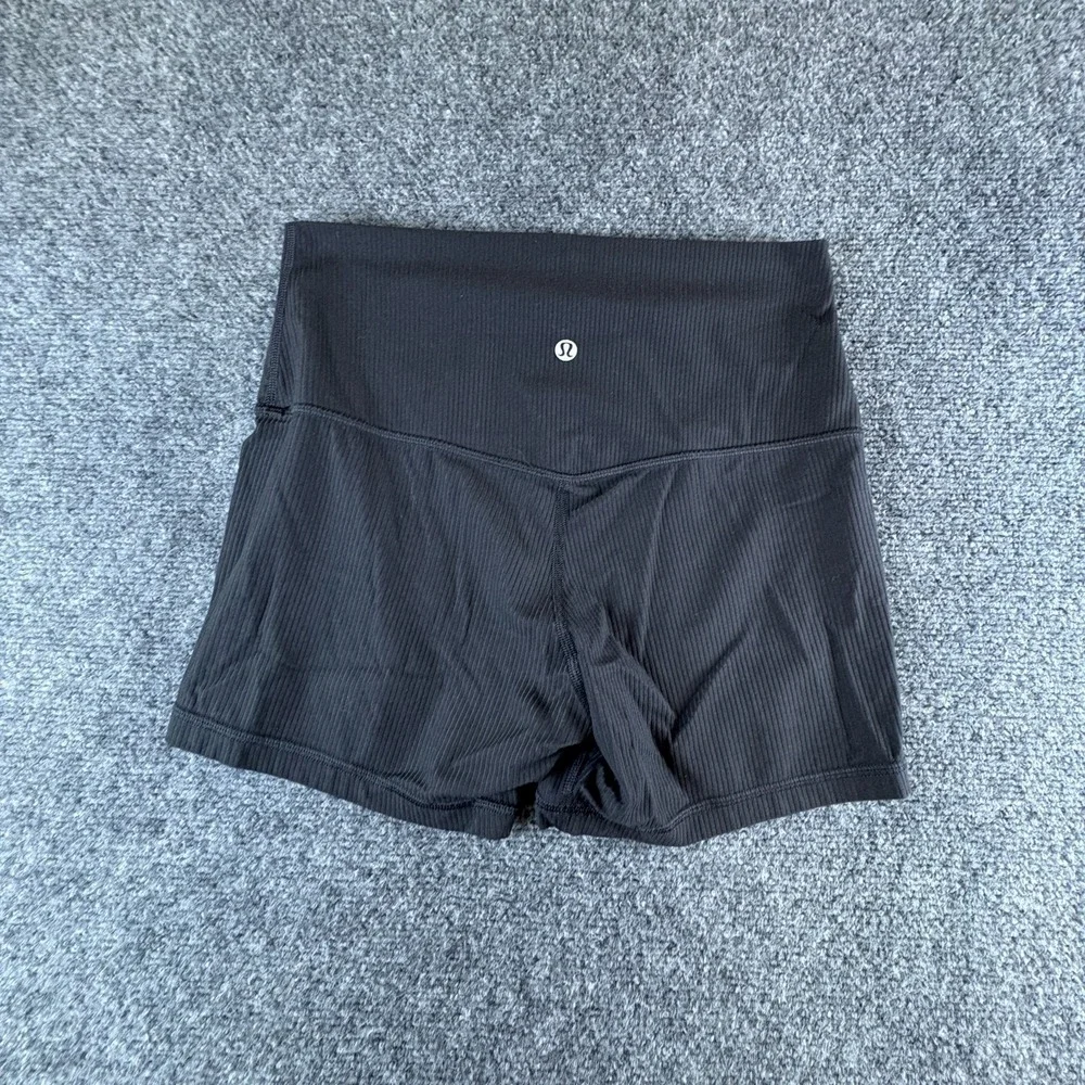 Lululemon Align Athletic Shorts Womens 26x5‎ Black Logo Ribbed Stretch High Rise